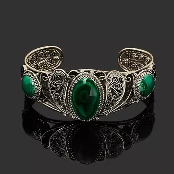 Браслет малахит (нейзильбер) 17 см