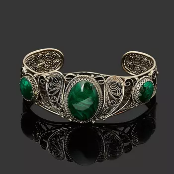 Браслет малахит (нейзильбер) 17 см