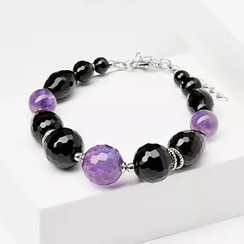 Браслет микс агат, аметист (биж. сплав) огранка 18 см (+4 см)