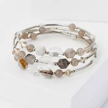 Браслет микс агат, горный хрусталь пружина 18 см (регулируемый) (биж. сплав)