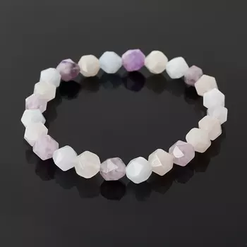 Браслет микс аквамарин, аметист, розовый кварц огранка 17 см