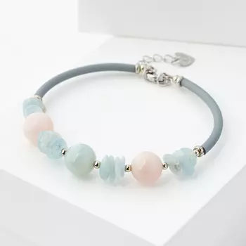 Браслет микс аквамарин, берилл (биж. сплав, каучук) 19 см (+3 см)