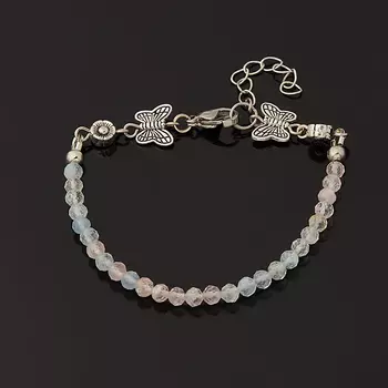 Браслет микс аквамарин, берилл (биж. сплав, сталь хир.) огранка 4 мм 17 см (+3 см)