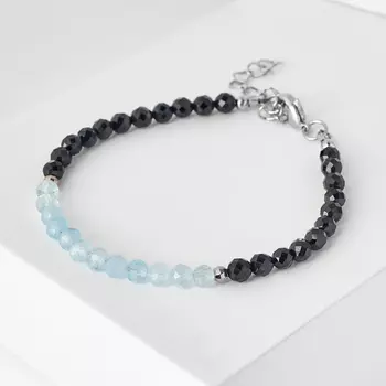 Браслет микс аквамарин, шпинель (биж. сплав) огранка 4 мм 16 см (+4 см)