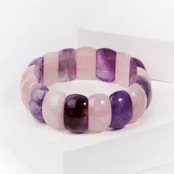 Браслет микс аметист, розовый кварц 19 см