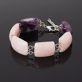 Браслет микс аметист, розовый кварц (биж. сплав) 18 см (+3 см)