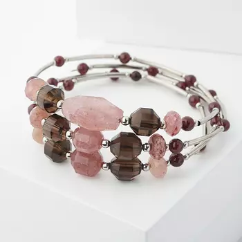 Браслет микс авантюрин, гранат, раухтопаз (биж. сплав) пружина 17 см (регулируемый)