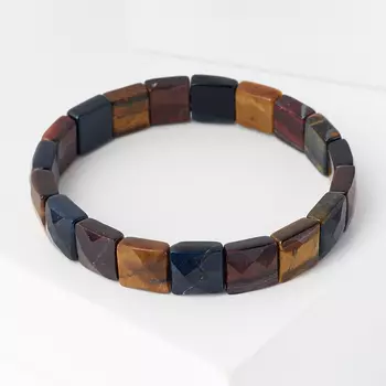 Браслет микс бычий глаз, соколиный глаз, тигровый глаз огранка 18 см