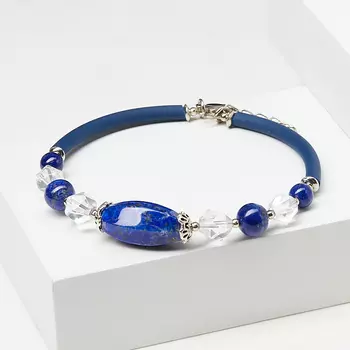 Браслет микс горный хрусталь, лазурит 20 см (+3 см) (биж. сплав, )