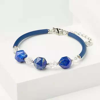 Браслет микс горный хрусталь, лазурит (биж. сплав, каучук) огранка 18 см (+3 см)