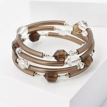 Браслет микс горный хрусталь, раухтопаз (биж. сплав, каучук) пружина огранка 17 см (регулируемый)