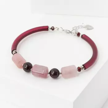 Браслет микс гранат, розовый кварц (биж. сплав, каучук) 18 см (+3 см)