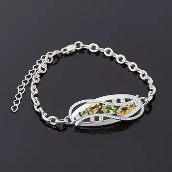 Браслет микс хризолит, цитрин (серебро 925 пр. родир. бел.) огранка 16 см (+5 см)