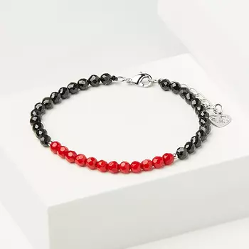 Браслет микс коралл, шпинель (биж. сплав) огранка 4 мм 17 см (+3 см)