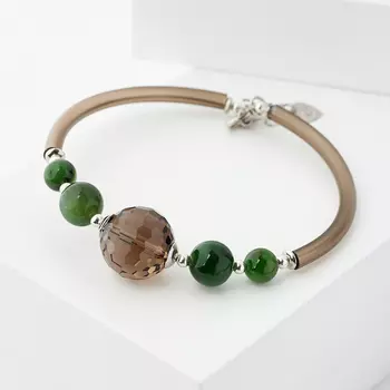 Браслет микс нефрит, раухтопаз (биж. сплав, каучук) 20 см (+3 см)