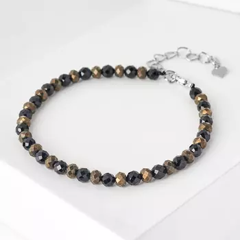Браслет микс пирит, шпинель (биж. сплав) огранка 4 мм 16 см (+5 см)