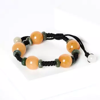 Браслет микс жадеит, солнечный камень (текстиль) шамбала 16 см (регулируемый)