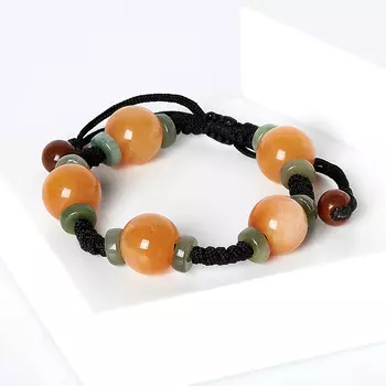 Браслет микс жадеит, солнечный камень (текстиль) шамбала 16 см (регулируемый)