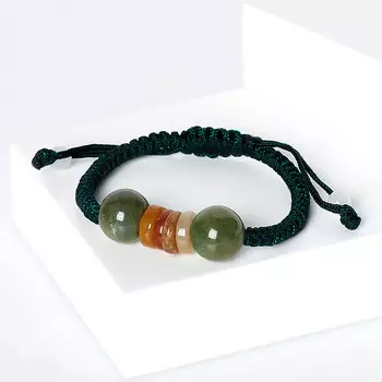 Браслет микс жадеит, солнечный камень (текстиль) шамбала 15 см (регулируемый)