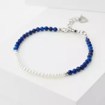 Браслет микс жемчуг, лазурит (биж. сплав) 3 мм 17 см (+3 см)
