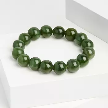 Браслет нефрит зеленый 12 мм 16 см