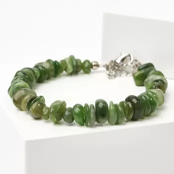Браслет нефрит зеленый 16 см (+3 см) (биж. сплав)