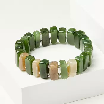 Браслет нефрит зеленый, белый 17 см