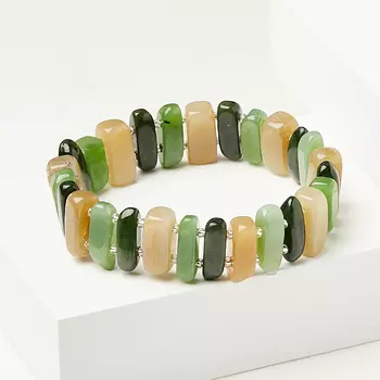 Браслет нефрит зеленый, белый 17 см