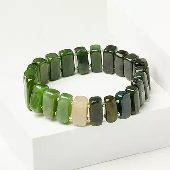 Браслет нефрит зеленый, белый 18 см