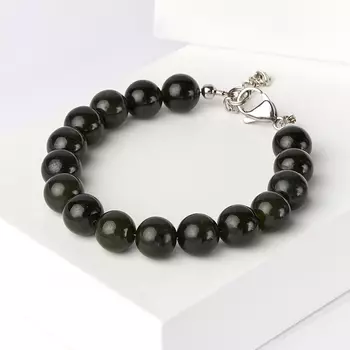 Браслет нефрит зеленый (биж. сплав, сталь хир.) 10 мм 17 см (+3 см)