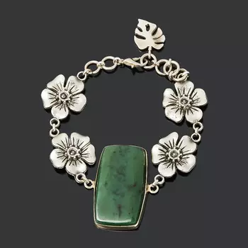 Браслет нефрит зеленый (нейзильбер) 16 см (регулируемый)