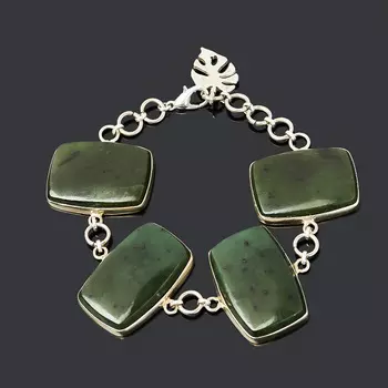Браслет нефрит зеленый (нейзильбер) 16 см (регулируемый)