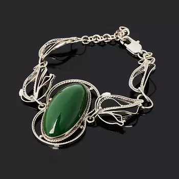 Браслет нефрит зеленый (нейзильбер) 16 см (+3 см)