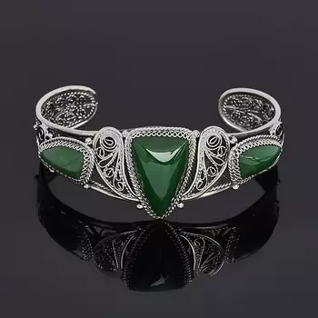 Браслет нефрит зеленый (нейзильбер) 16 см