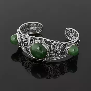 Браслет нефрит зеленый (нейзильбер) 17 см