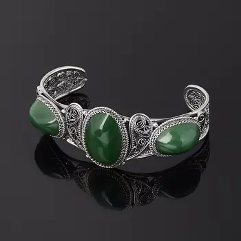 Браслет нефрит зеленый (нейзильбер) 19 см