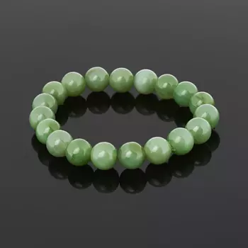 Браслет нефрит зеленый с эффектом кошачьего глаза 10 мм 17 см