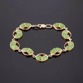 Браслет нефрит зеленый (серебро 925 пр. позолота) 17 см