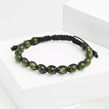 Браслет нефрит зеленый (текстиль) шамбала 6 мм 16 см (регулируемый)