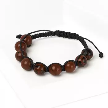 Браслет обсидиан коричневый (текстиль) шамбала 10 мм 17 см (регулируемый)