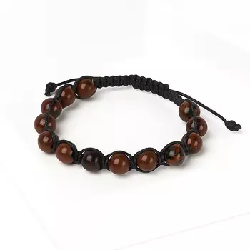 Браслет обсидиан коричневый (текстиль) шамбала 8 мм 16 см (регулируемый)