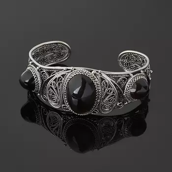 Браслет обсидиан прозрачный (нейзильбер) 12 мм 18 см