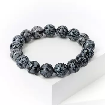 Браслет обсидиан снежный 12 мм 17 см