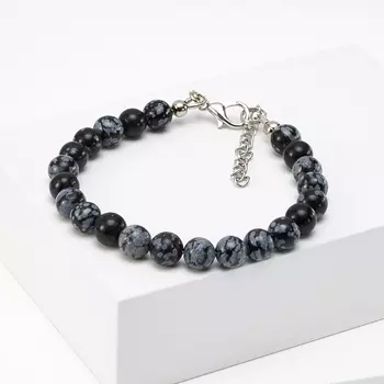 Браслет обсидиан снежный 6 мм 16 см (+3 см) (биж. сплав)