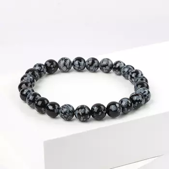 Браслет обсидиан снежный 8 мм 16 cм