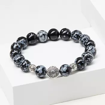 Браслет обсидиан снежный (биж. сплав) 10 мм 17 см