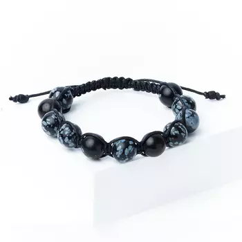 Браслет обсидиан снежный (текстиль) шамбала 10 мм 16 см