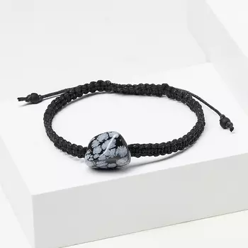 Браслет обсидиан снежный (текстиль) шамбала 17 см (регулируемый)