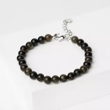 Браслет обсидиан золотистый (биж. сплав) 6 мм 16 см (+3 см)