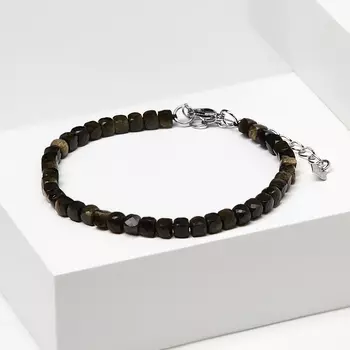 Браслет обсидиан золотистый (биж. сплав) огранка 16 см (+3 см)